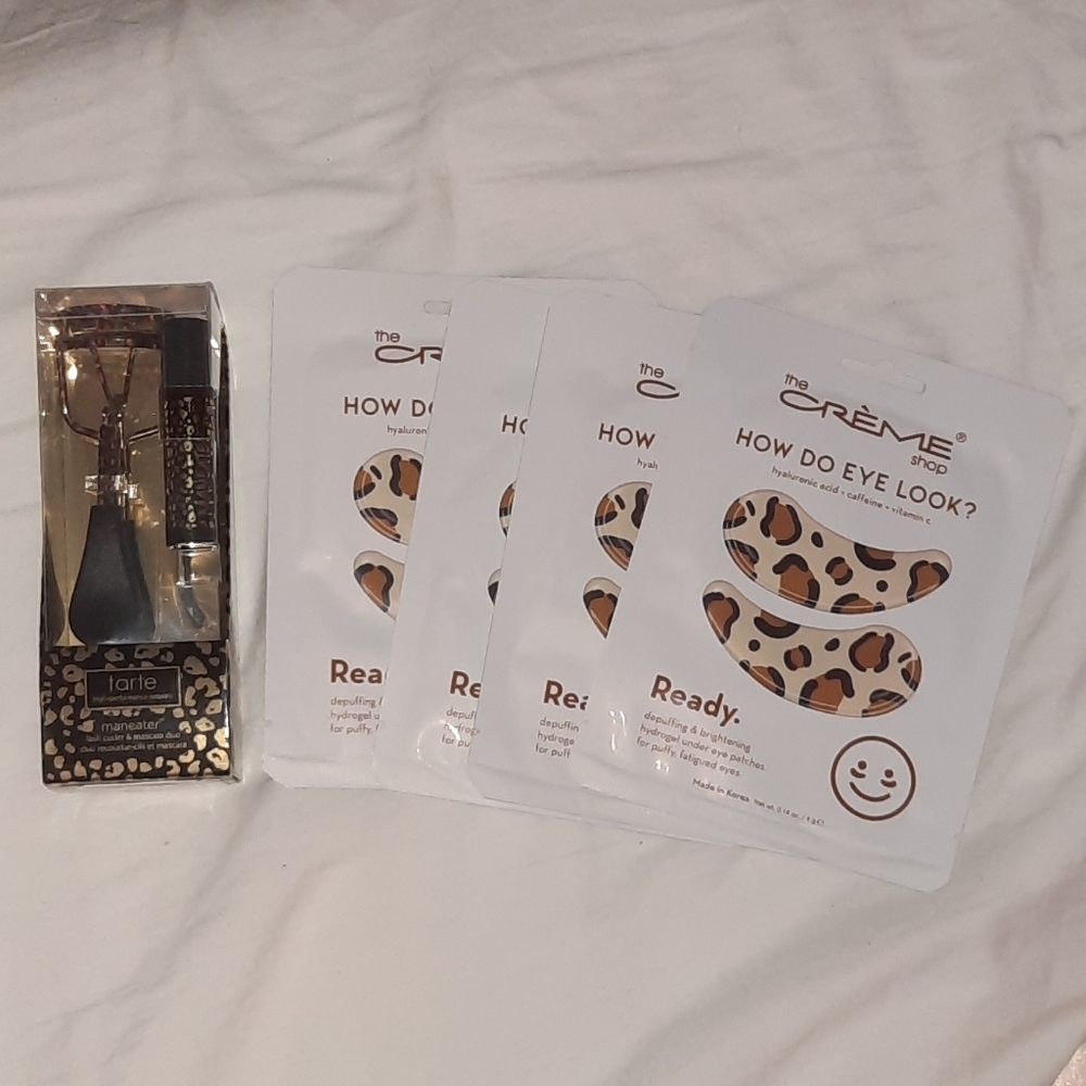 Tarte Leopard Print Eye Lash Curler w/ Mini Mascara & The Creme Shop Eye Masks